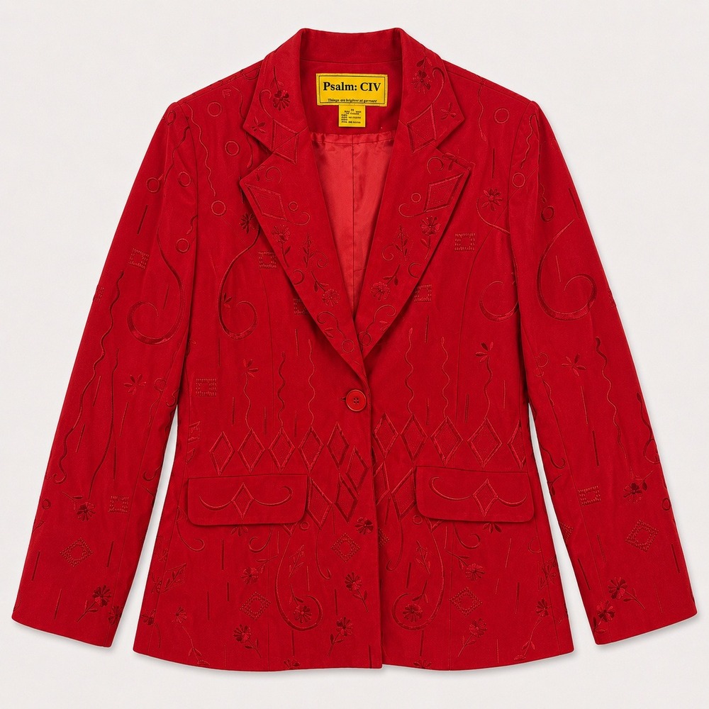 Vtg Psalm: CIV Womens Red Embroidery Blazer 10 Baroque Maximalist Dopamine